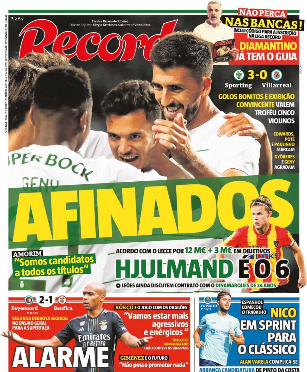 Record: Capa da Edi&ccedil;&atilde;o de segunda-feira, 31 de julho 2023