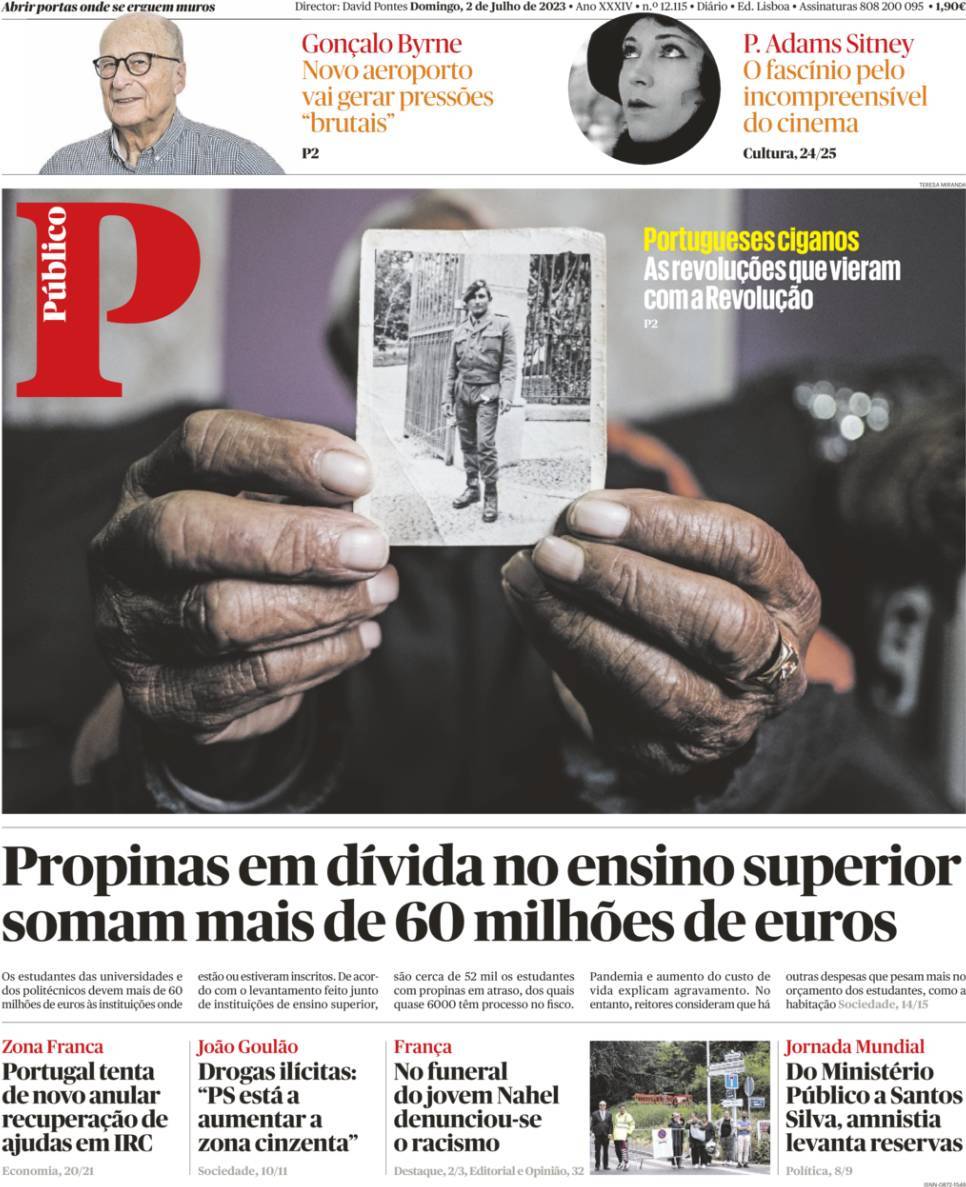 P&uacute;blico: Capa da Edi&ccedil;&atilde;o de domingo, 02 de julho 2023