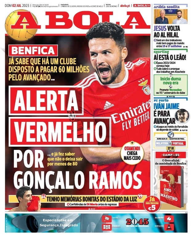 A Bola: Capa da Edi&ccedil;&atilde;o de domingo, 02 de julho 2023