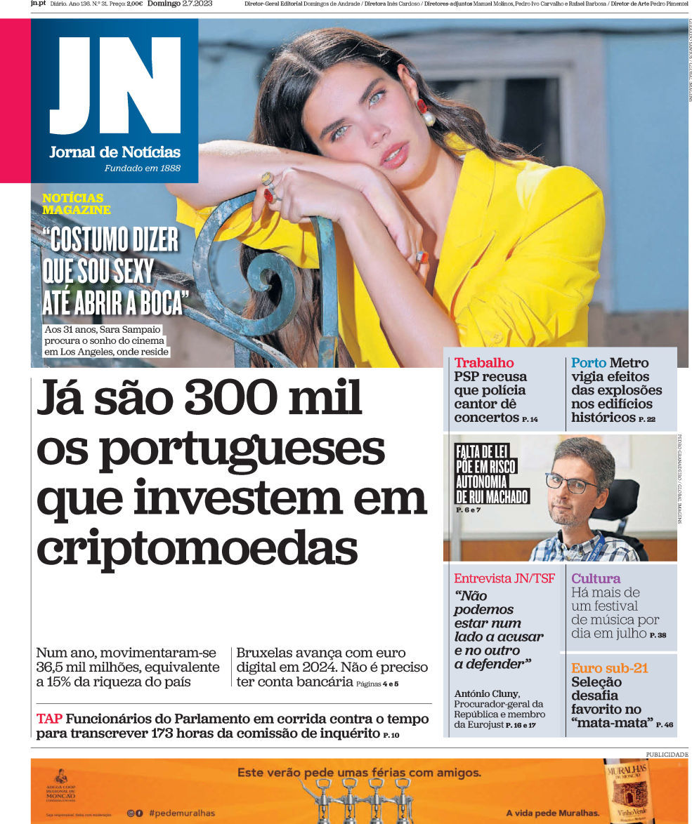 Jornal de Not&iacute;cias: Capa da Edi&ccedil;&atilde;o de domingo, 02 de julho 2023