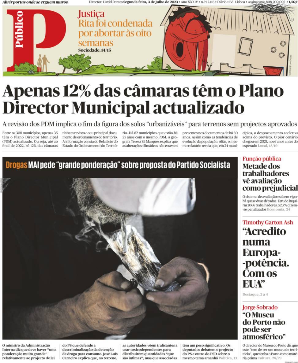 P&uacute;blico: Capa da Edi&ccedil;&atilde;o de segunda-feira, 03 de julho 2023