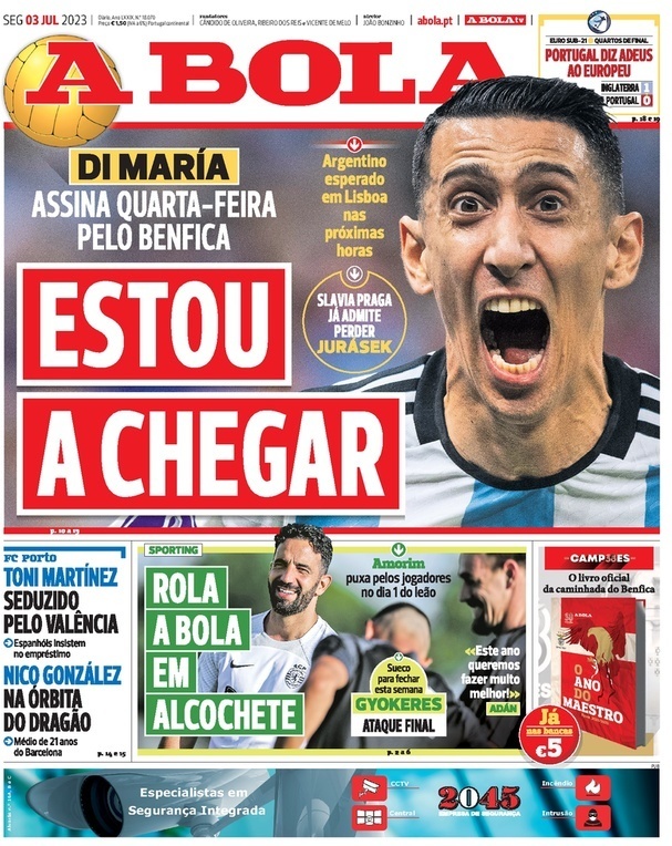 A Bola: Capa da Edi&ccedil;&atilde;o de segunda-feira, 03 de julho 2023