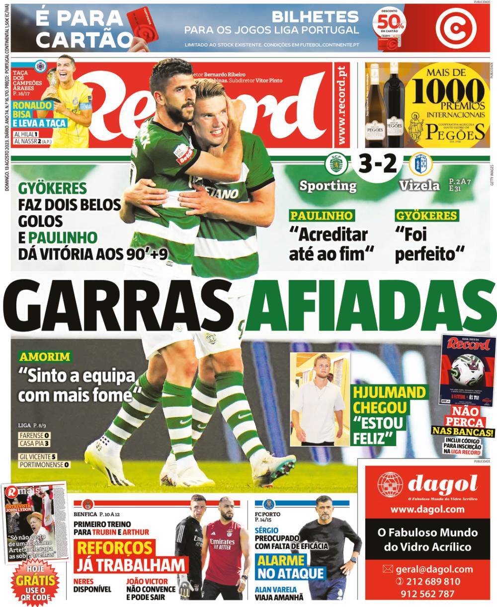 Record: Capa da Edi&ccedil;&atilde;o de domingo, 13 de agosto 2023