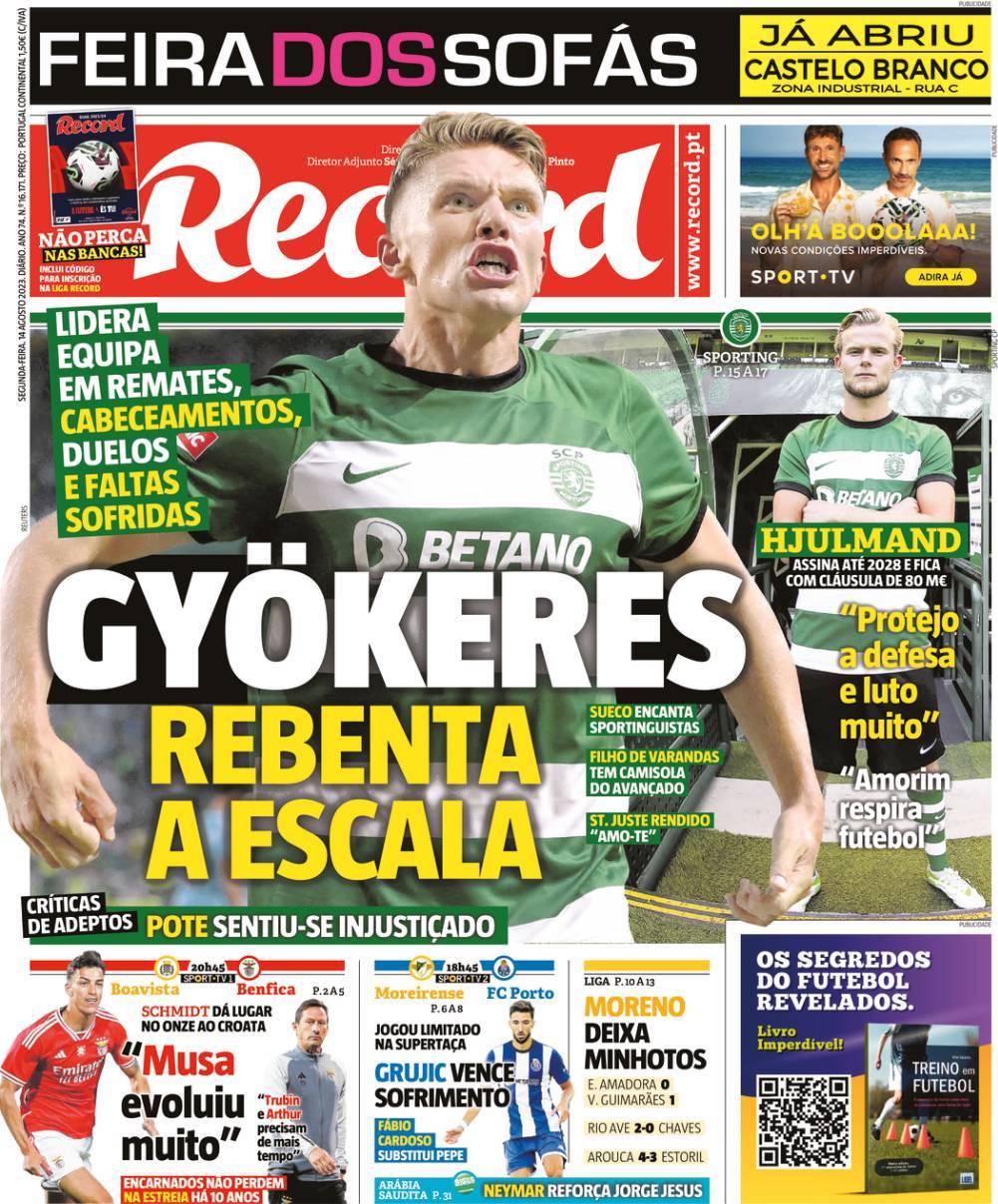 Record: Capa da Edi&ccedil;&atilde;o de segunda-feira, 14 de agosto 2023