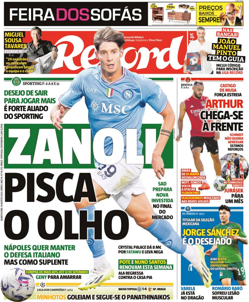Record: Capa da Edi&ccedil;&atilde;o de quarta-feira, 16 de agosto 2023