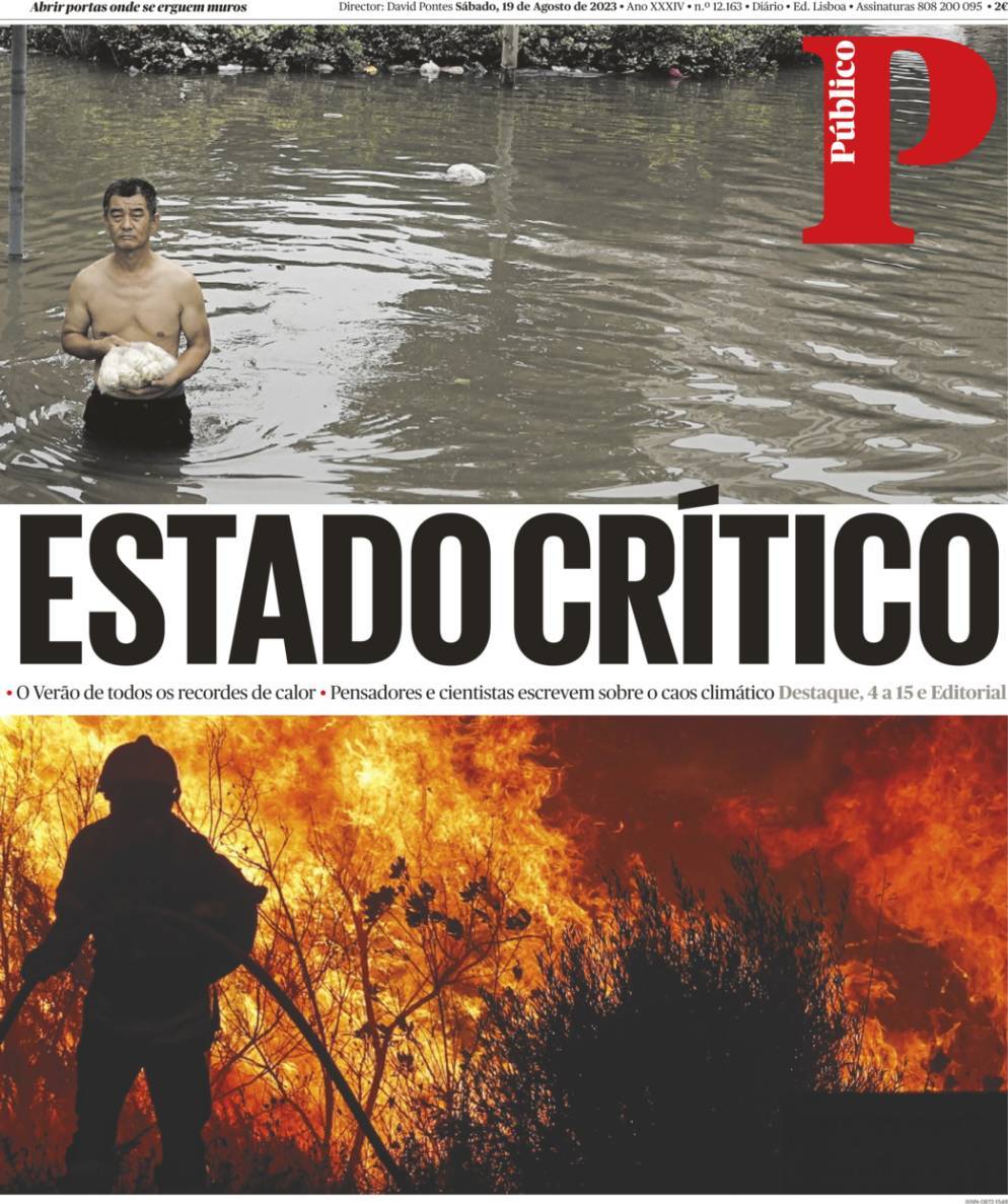 P&uacute;blico: Capa da Edi&ccedil;&atilde;o de s&aacute;bado, 19 de agosto 2023