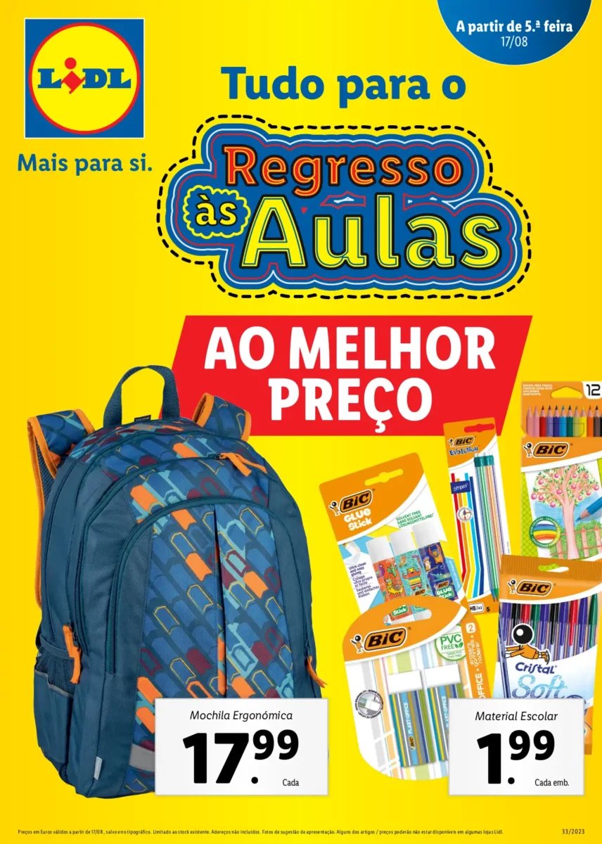 Folheto LiDL Especial Regresso &agrave;s Aulas (a partir de 17 agosto)