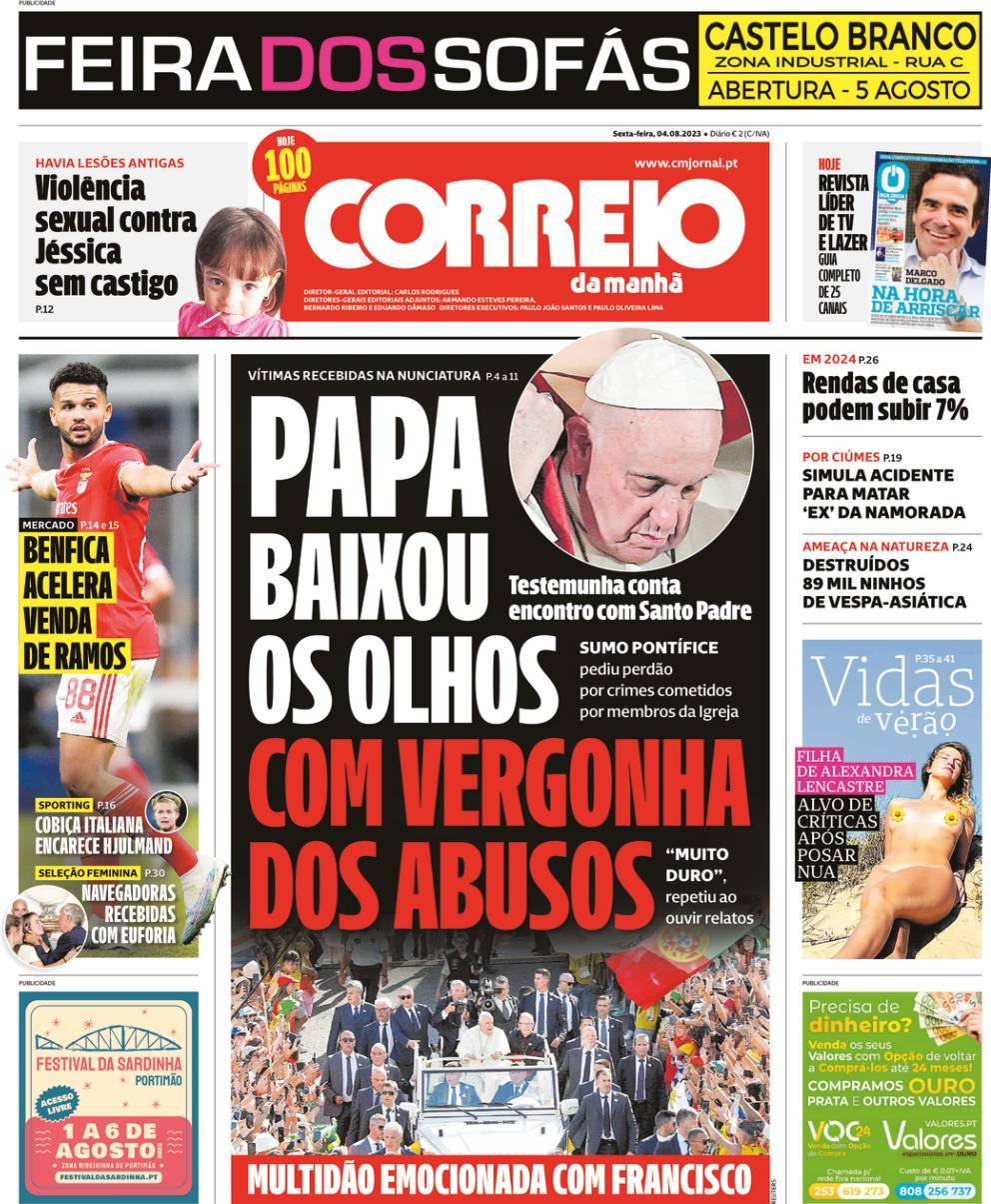 Correio da Manh&atilde;: Capa da Edi&ccedil;&atilde;o de sexta-feira, 04 de agosto 2023