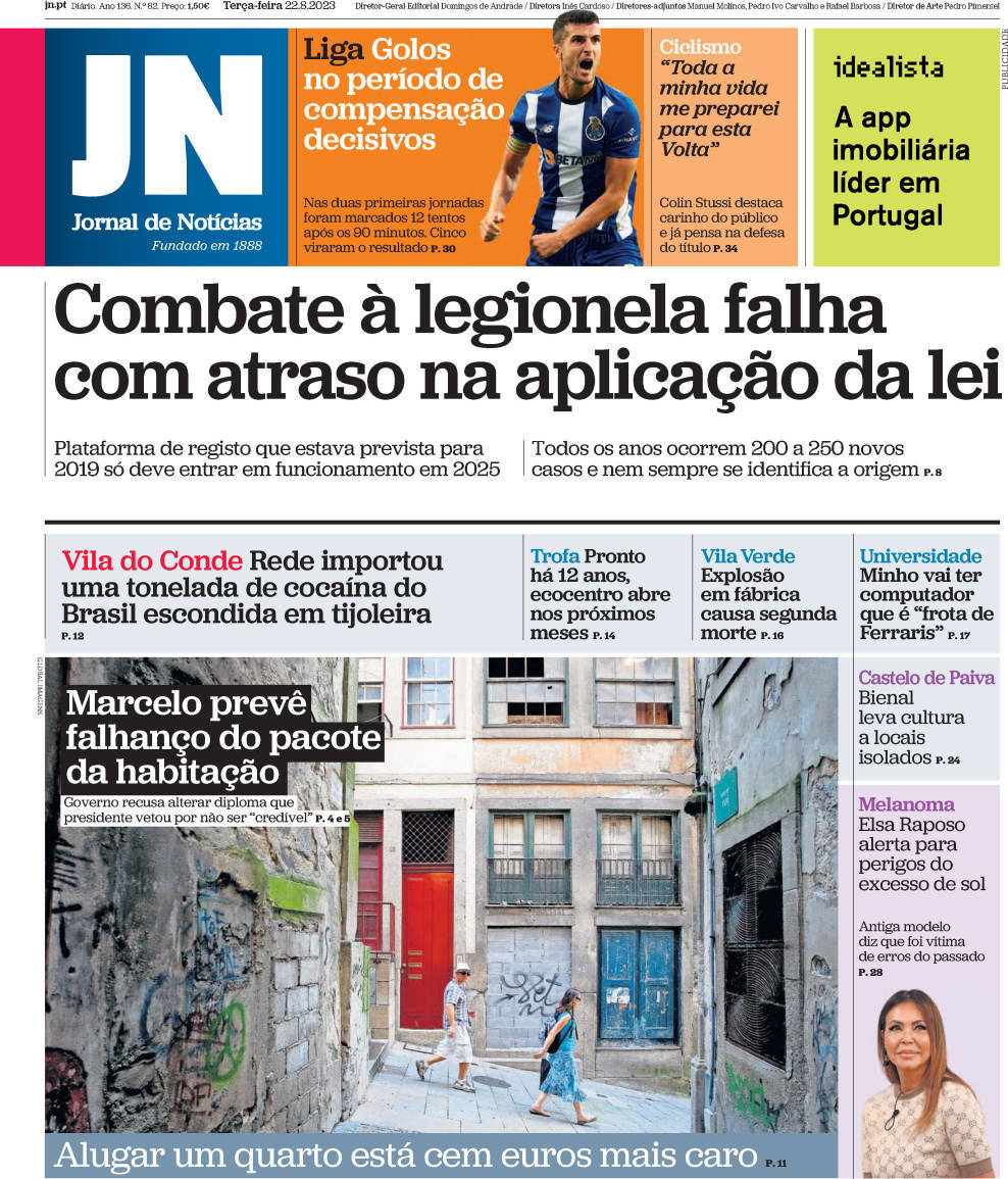 Jornal de Not&iacute;cias: Capa da Edi&ccedil;&atilde;o de ter&ccedil;a-feira, 22 de agosto 2023