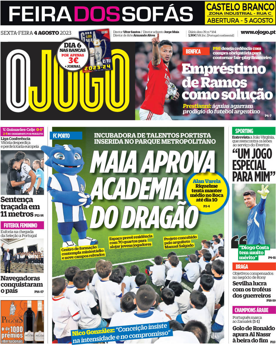 O Jogo: Capa da Edi&ccedil;&atilde;o de sexta-feira, 04 de agosto 2023