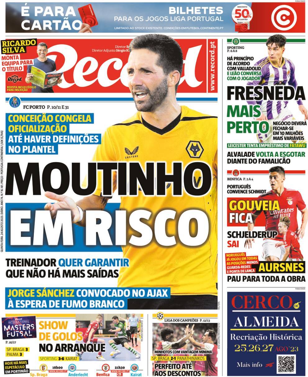 Record: Capa da Edi&ccedil;&atilde;o de quinta-feira, 24 de agosto 2023