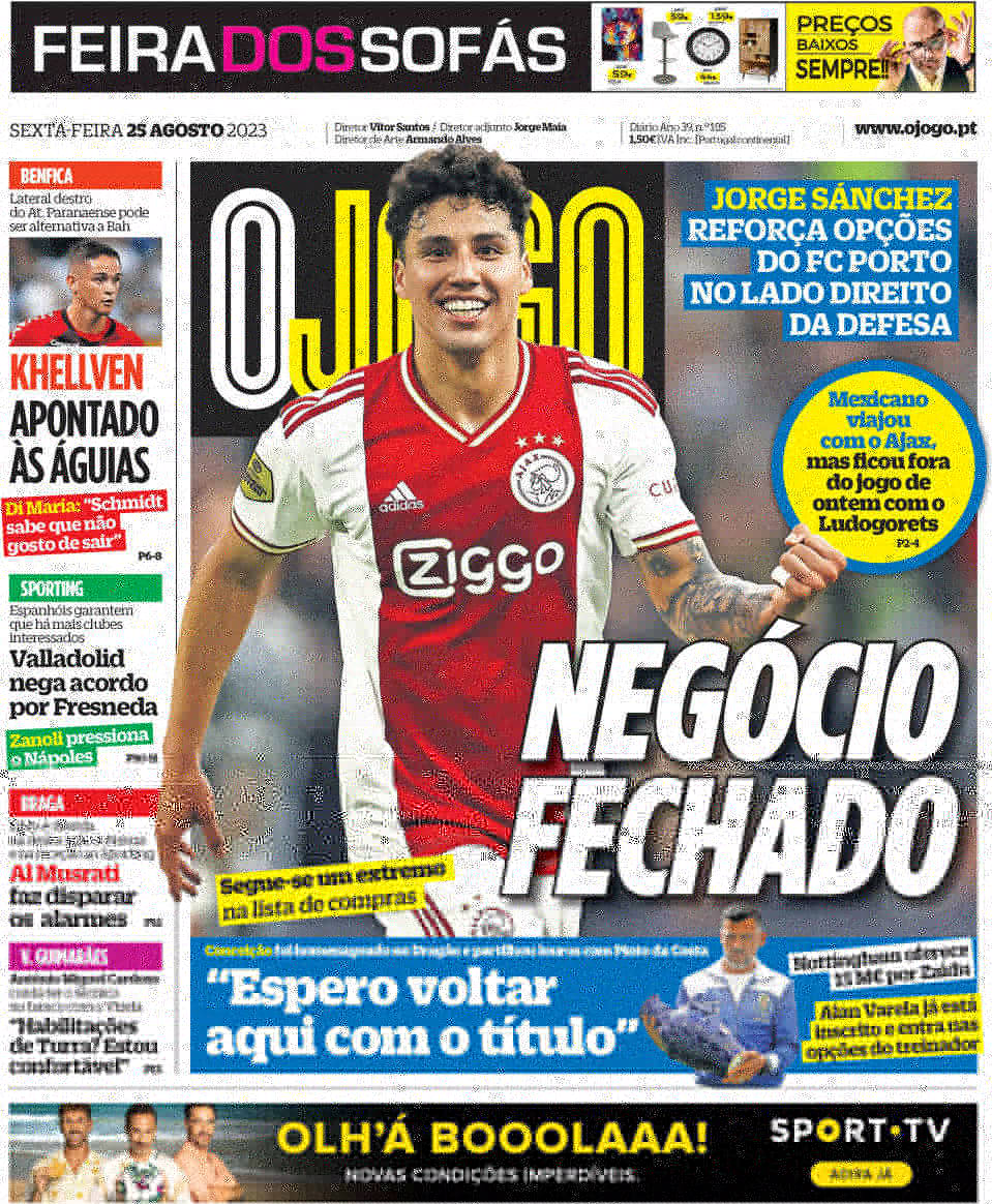 Jornal de Not&iacute;cias: Capa da Edi&ccedil;&atilde;o de sexta-feira, 25 de agosto 2023