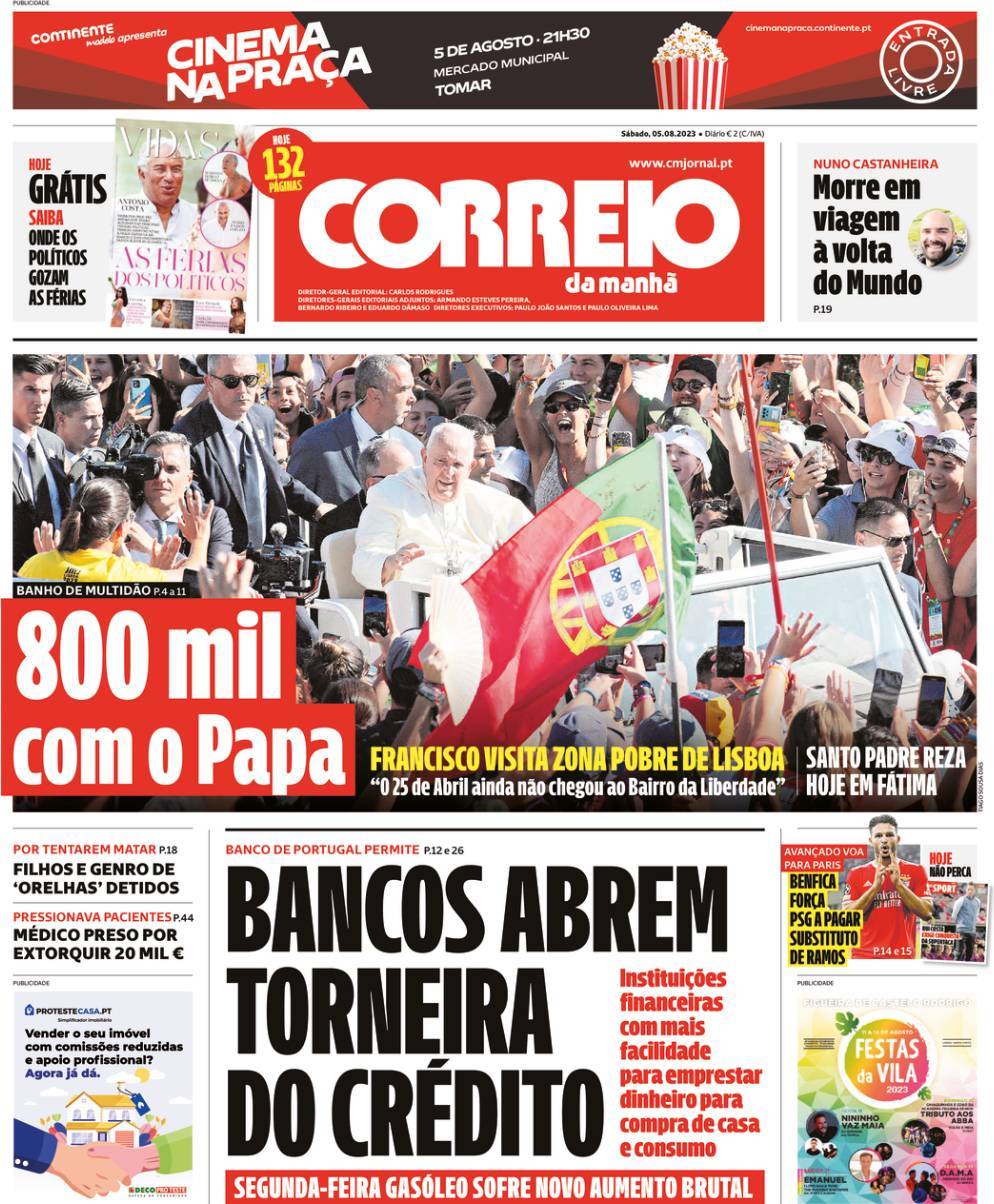 Correio da Manh&atilde;: Capa da Edi&ccedil;&atilde;o de s&aacute;bado, 05 de agosto 2023