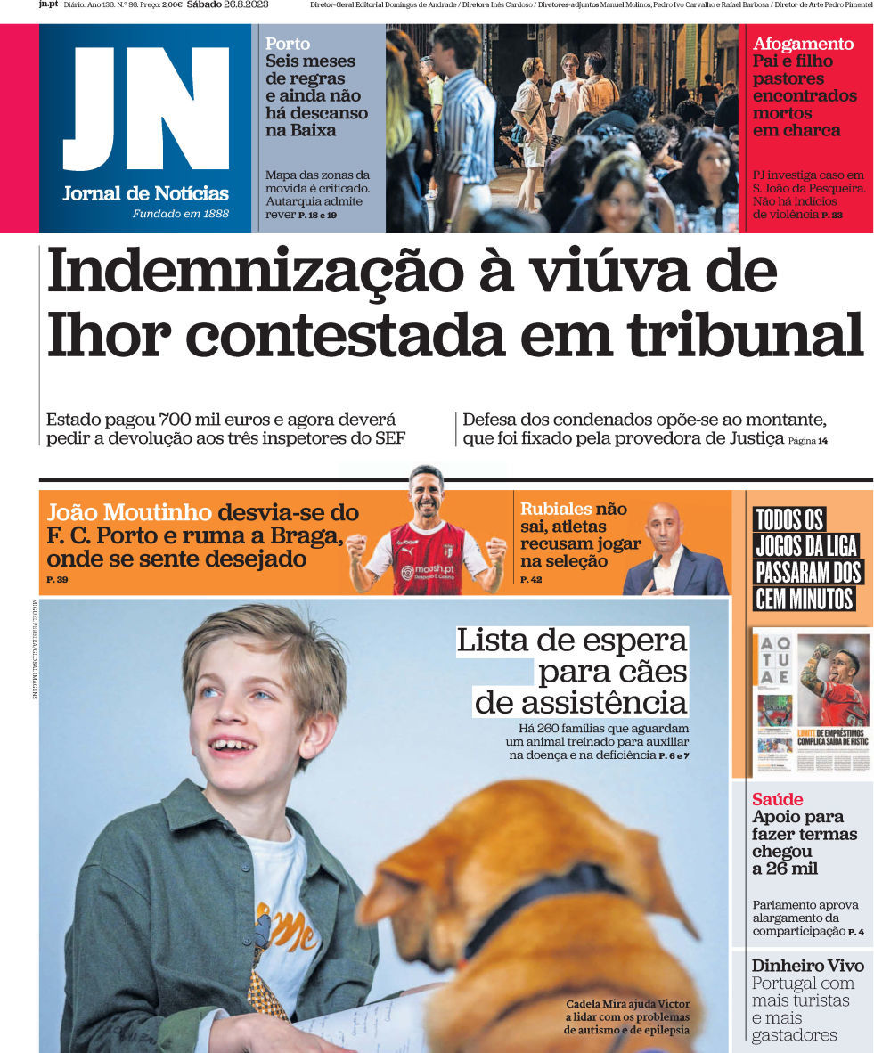 Jornal de Not&iacute;cias: Capa da Edi&ccedil;&atilde;o de s&aacute;bado, 26 de agosto 2023