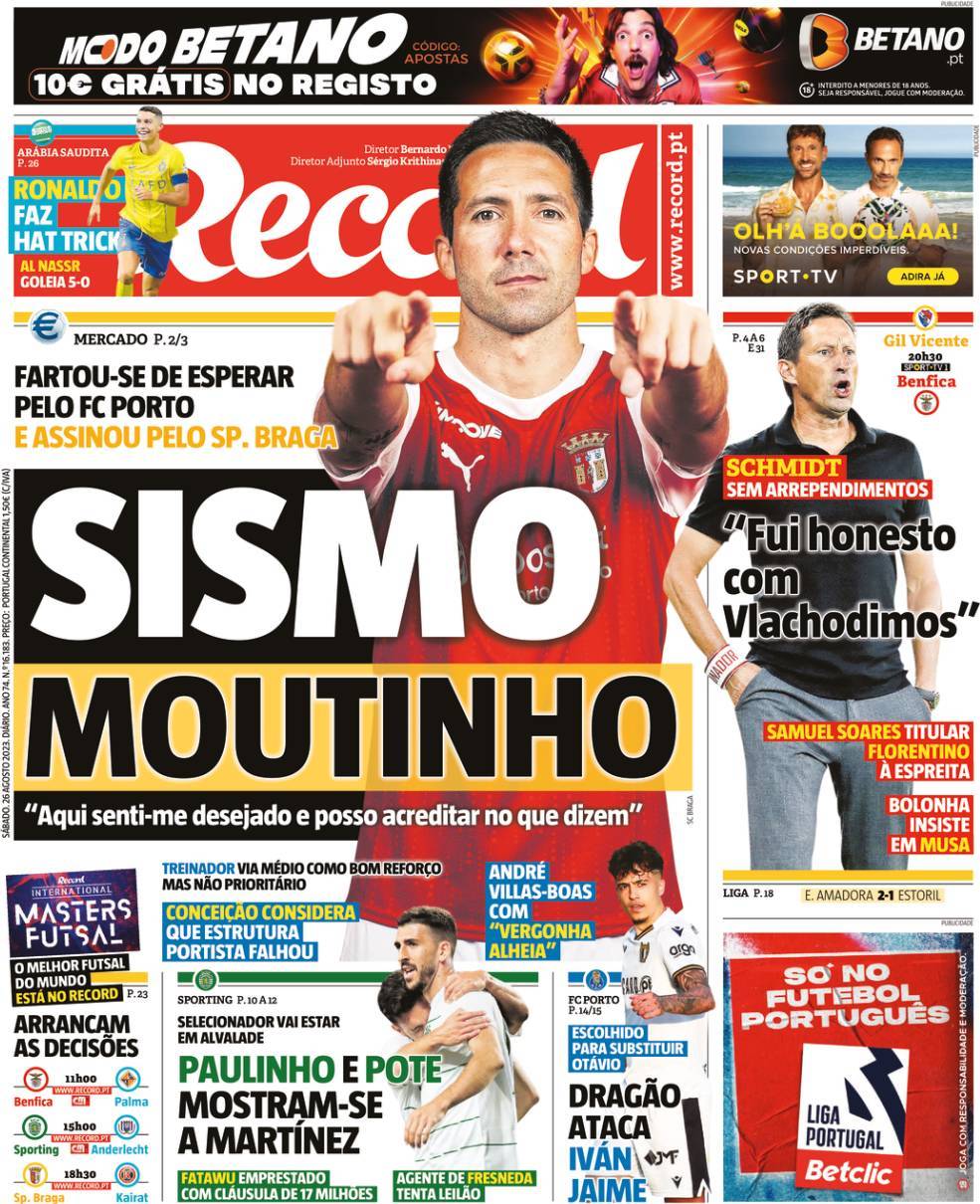 Record: Capa da Edi&ccedil;&atilde;o de s&aacute;bado, 26 de agosto 2023