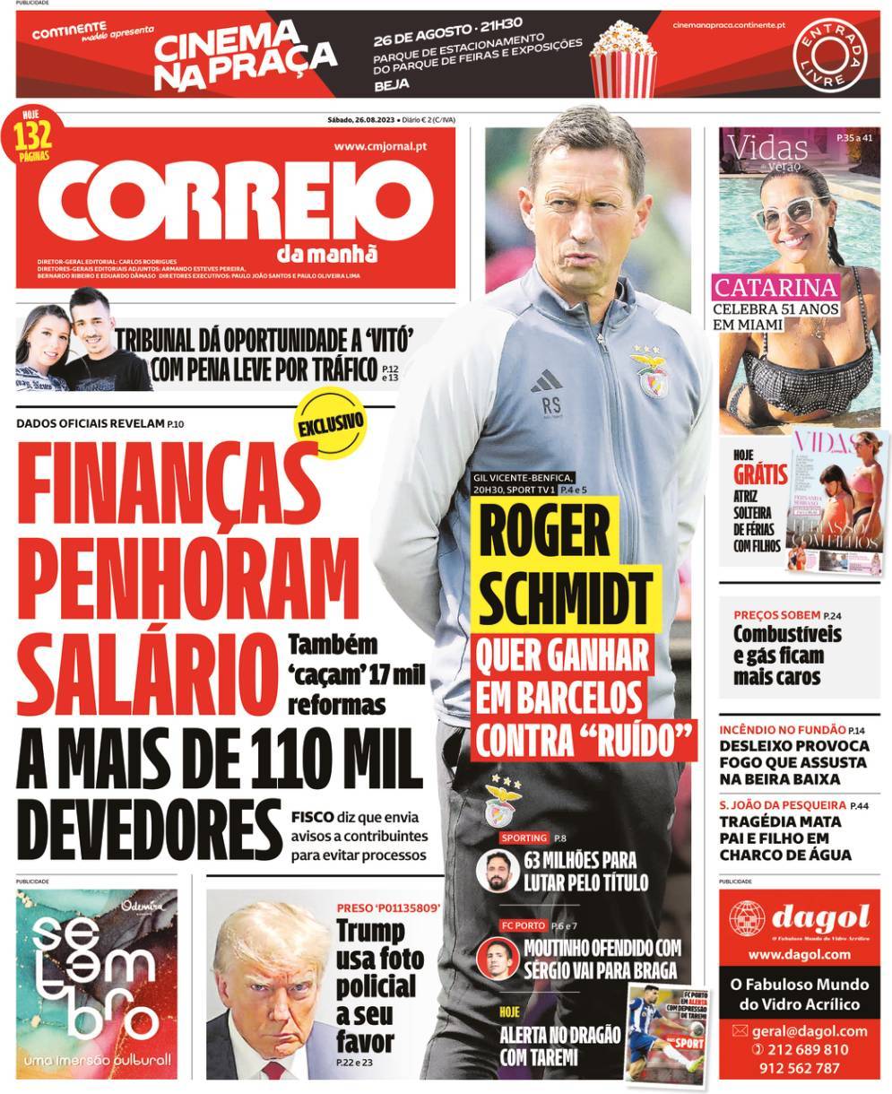 Correio da Manh&atilde;: Capa da Edi&ccedil;&atilde;o de s&aacute;bado, 26 de agosto 2023