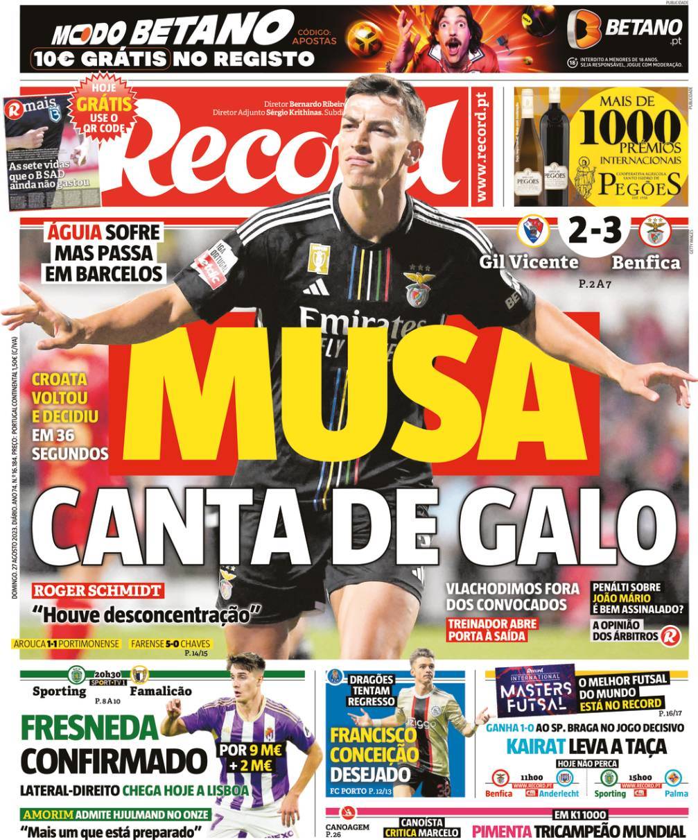 Record: Capa da Edi&ccedil;&atilde;o de domingo, 27 de agosto 2023