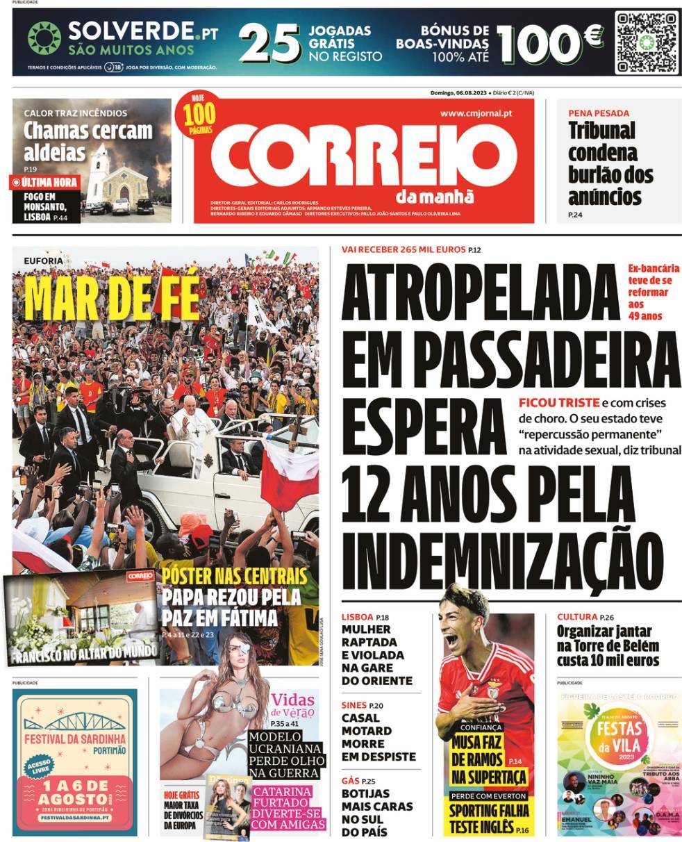 Correio da Manh&atilde;: Capa da Edi&ccedil;&atilde;o de domingo, 06 de agosto 2023