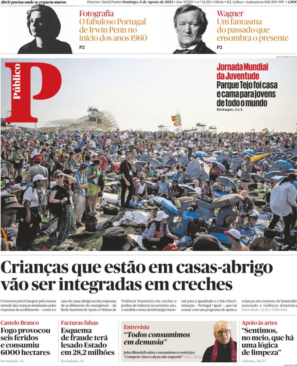 P&uacute;blico: Capa da Edi&ccedil;&atilde;o de domingo, 06 de agosto 2023