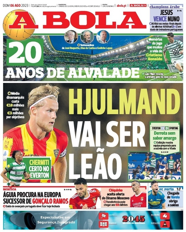 A Bola: Capa da Edi&ccedil;&atilde;o de domingo, 06 de agosto 2023