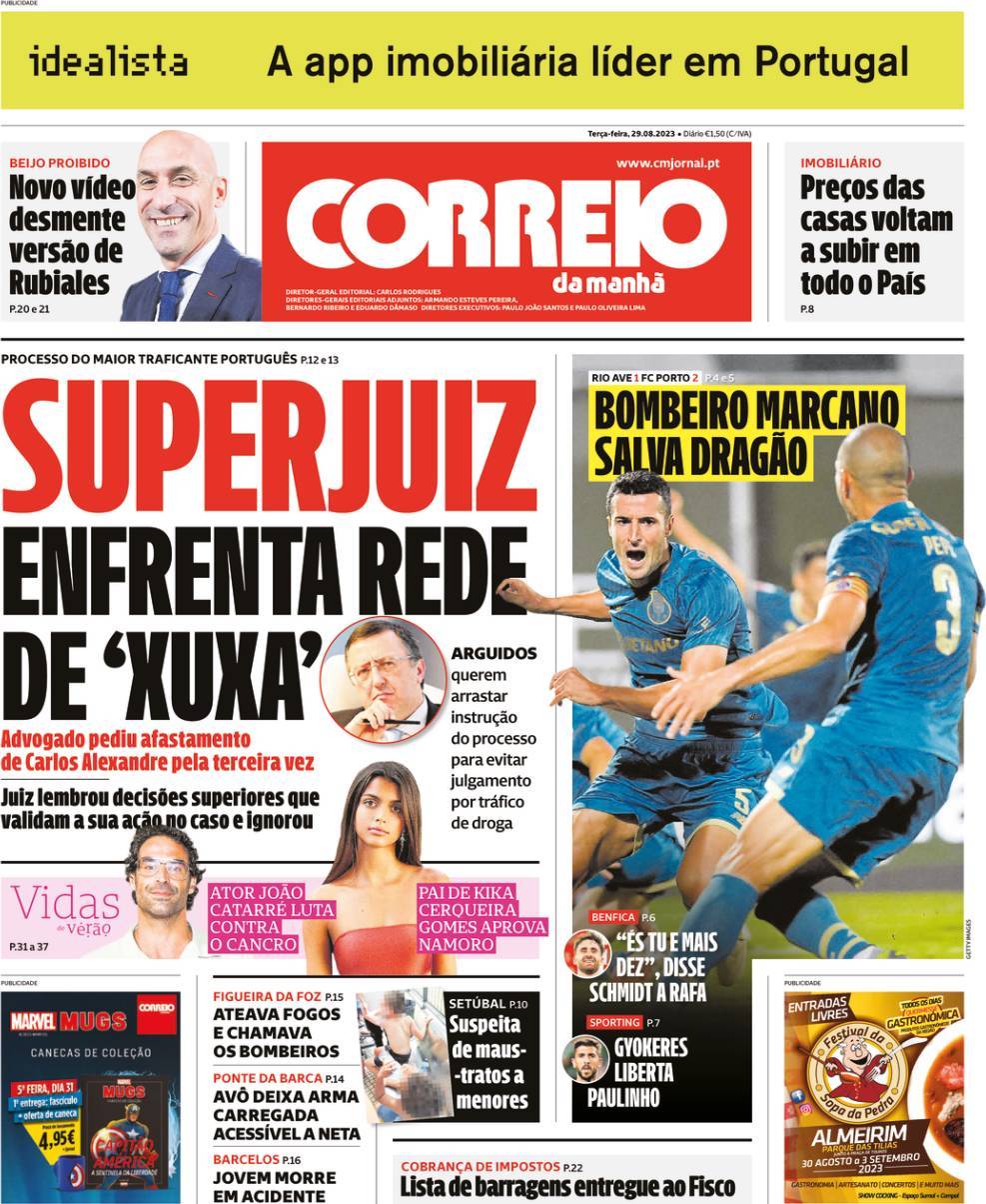 Correio da Manh&atilde;: Capa da Edi&ccedil;&atilde;o de ter&ccedil;a-feira, 29 de agosto 2023