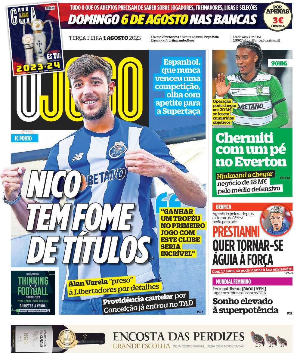 O Jogo: Capa da Edi&ccedil;&atilde;o de ter&ccedil;a-feira, 01 de agosto 2023