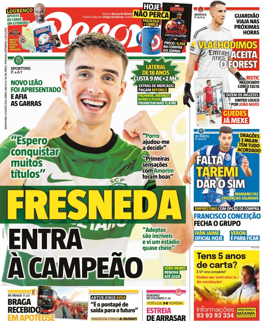 Record: Capa da Edi&ccedil;&atilde;o de quinta-feira, 31 de agosto 2023