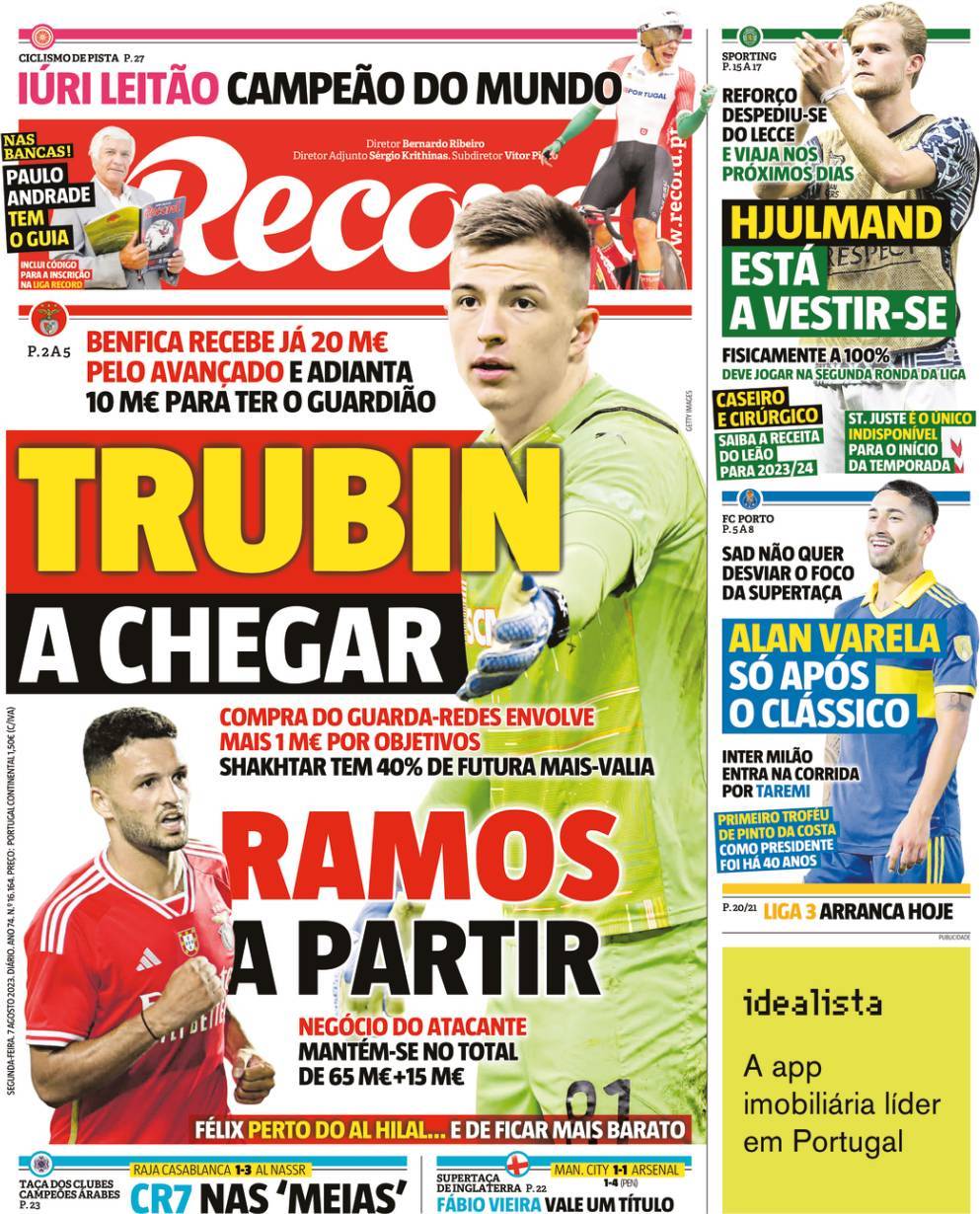 Record: Capa da Edi&ccedil;&atilde;o de segunda-feira, 07 de agosto 2023