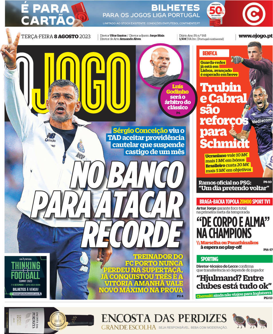 O Jogo: Capa da Edi&ccedil;&atilde;o de ter&ccedil;a-feira, 08 de agosto 2023