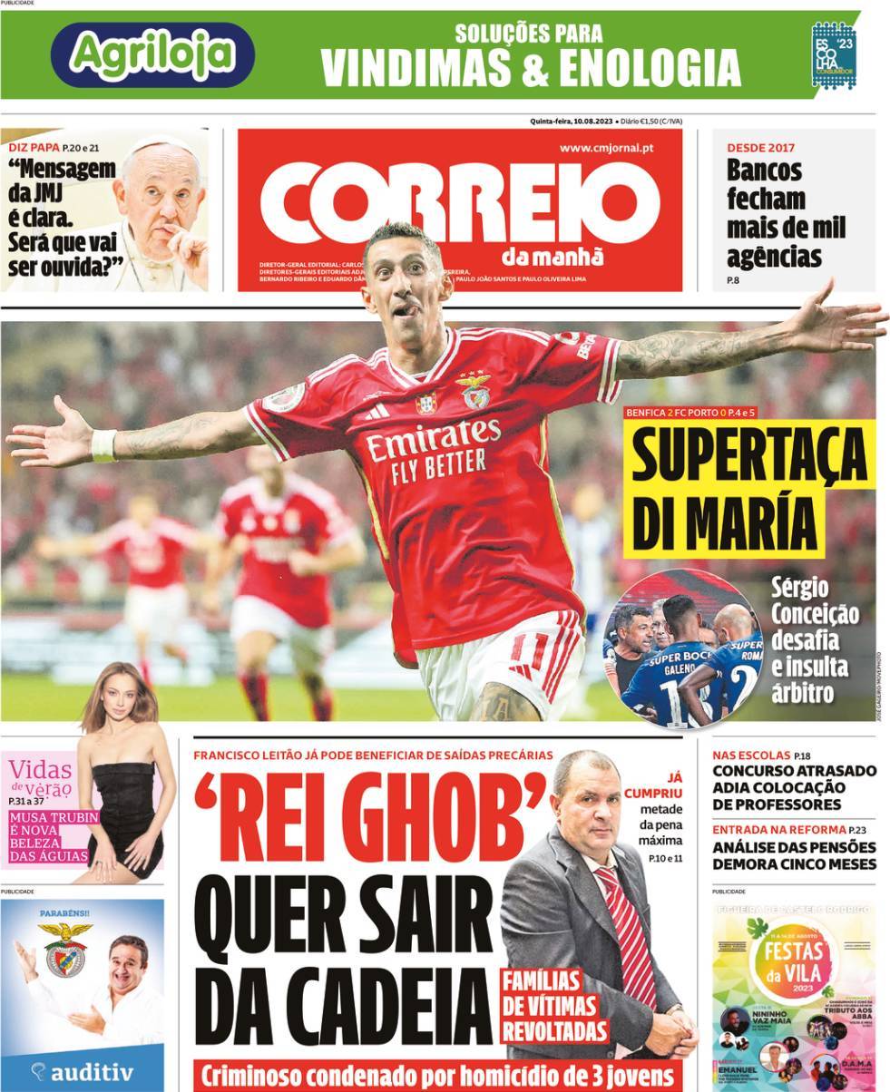 Correio da Manh&atilde;: Capa da Edi&ccedil;&atilde;o de quinta-feira, 10 de agosto 2023