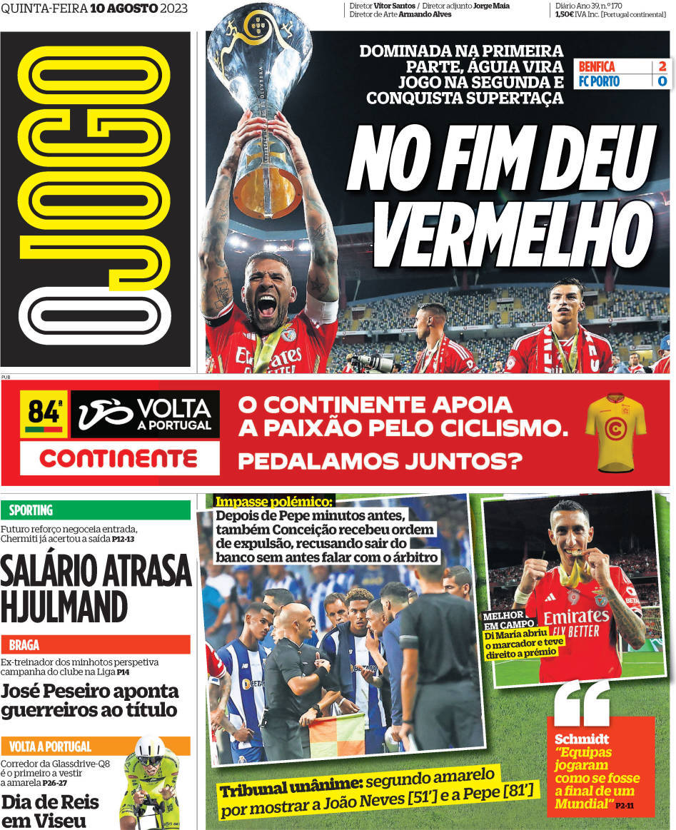 O Jogo: Capa da Edi&ccedil;&atilde;o de quinta-feira, 10 de agosto 2023