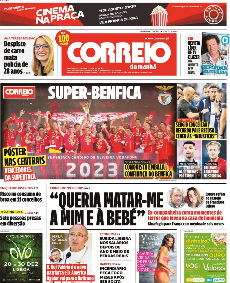 Correio da Manh&atilde;: Capa da Edi&ccedil;&atilde;o de sexta-feira, 11 de agosto 2023