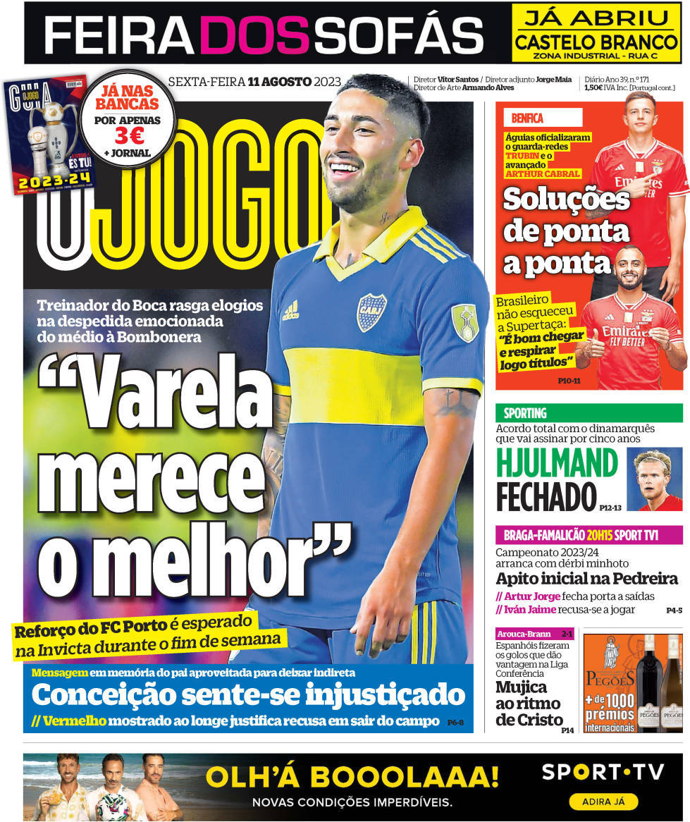 O Jogo: Capa da Edi&ccedil;&atilde;o de sexta-feira, 11 de agosto 2023
