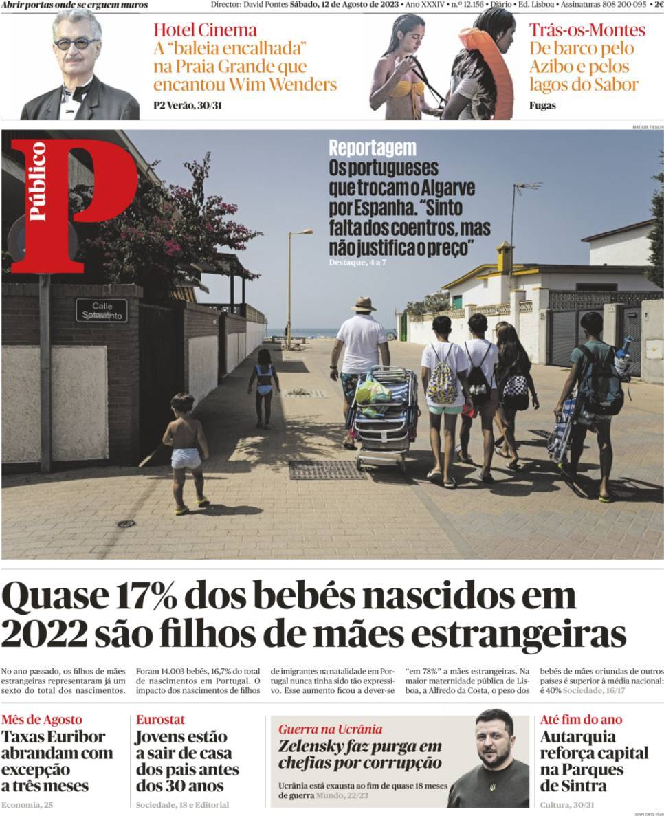 P&uacute;blico: Capa da Edi&ccedil;&atilde;o de s&aacute;bado, 12 de agosto 2023