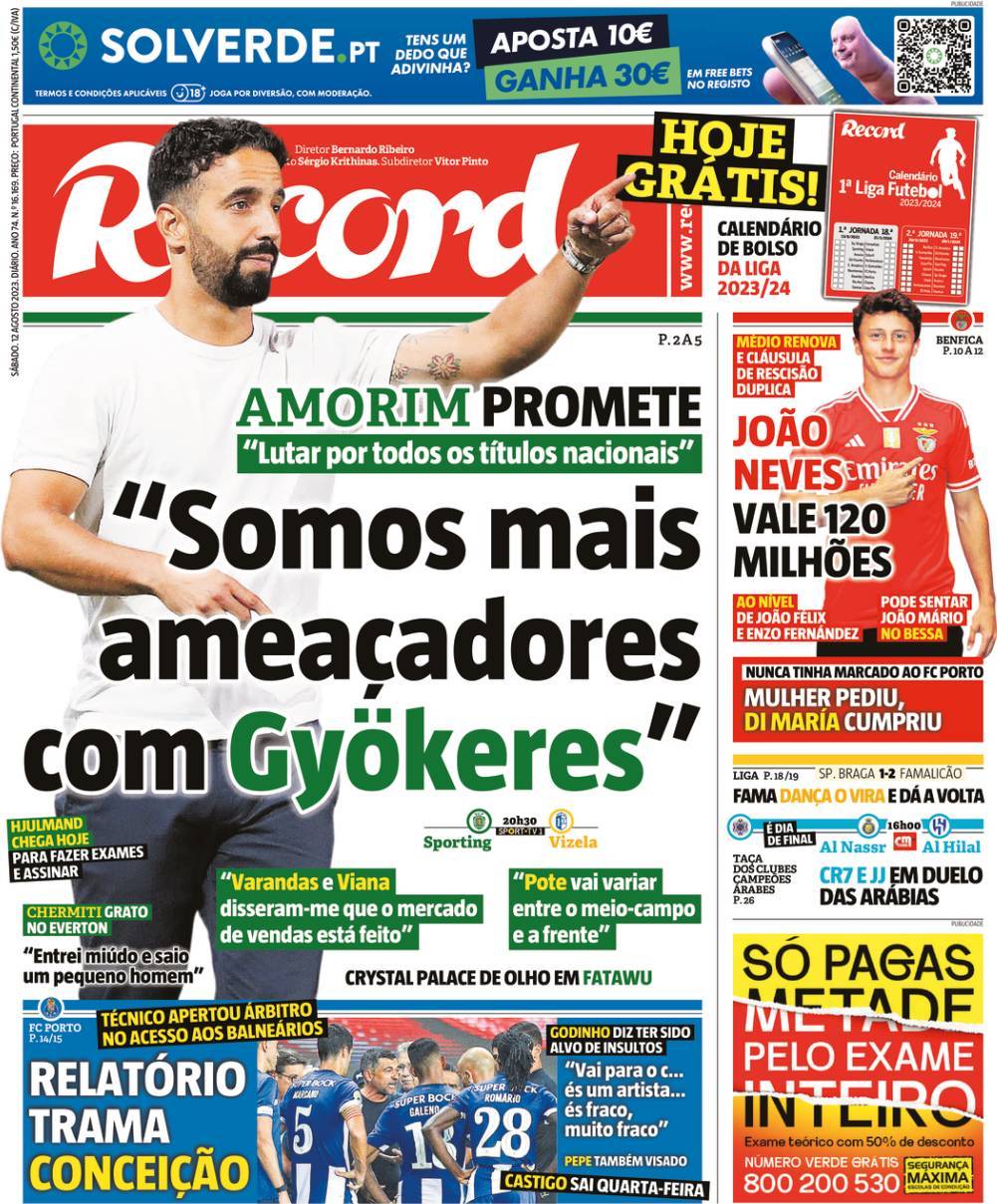 Record: Capa da Edi&ccedil;&atilde;o de s&aacute;bado, 12 de agosto 2023