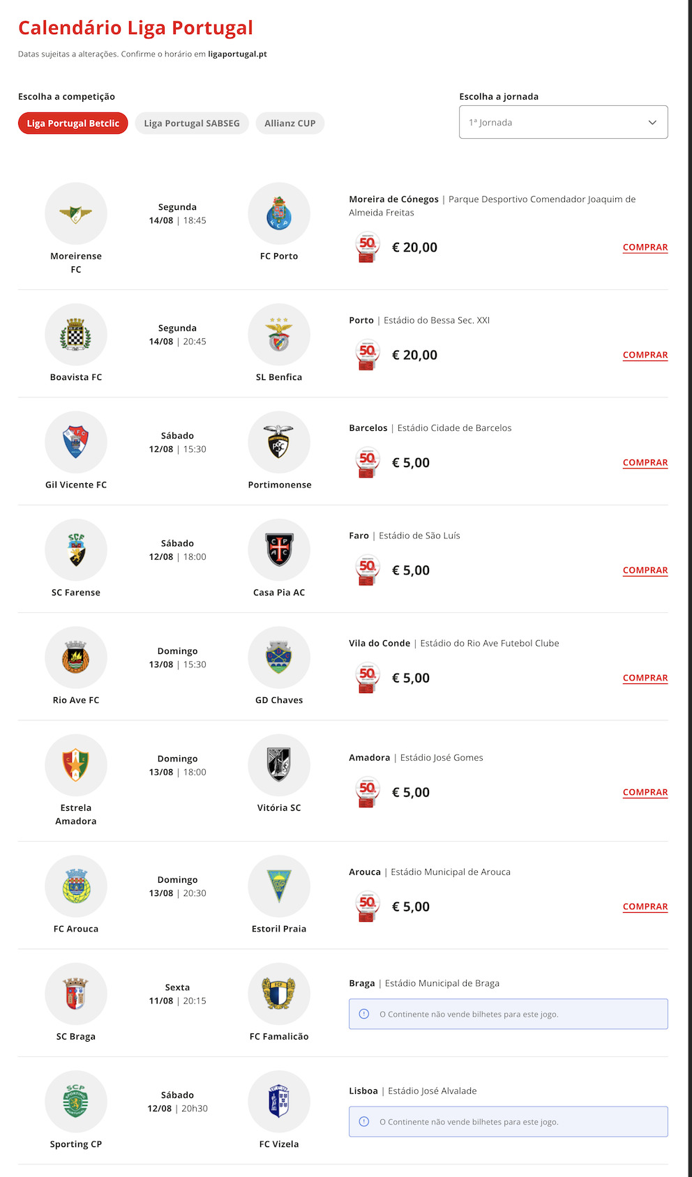 Continente e Liga Portugal estabelecem parceria para oferecer descontos em bilhetes