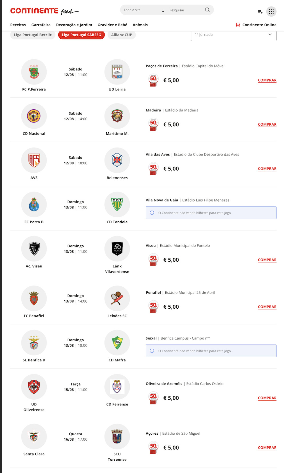 Continente e Liga Portugal estabelecem parceria para oferecer descontos em bilhetes