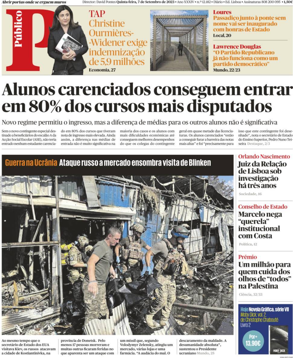 P&uacute;blico: Capa da Edi&ccedil;&atilde;o de quinta-feira, 07 de setembro 2023