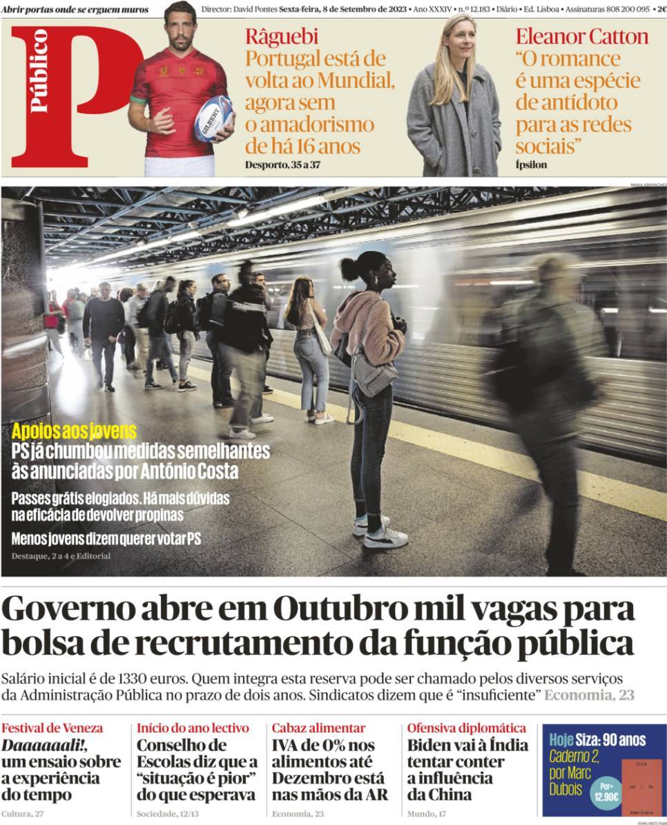 P&uacute;blico: Capa da Edi&ccedil;&atilde;o de sexta-feira, 08 de setembro 2023