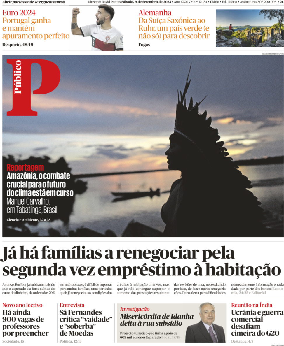 P&uacute;blico: Capa da Edi&ccedil;&atilde;o de s&aacute;bado, 09 de setembro 2023