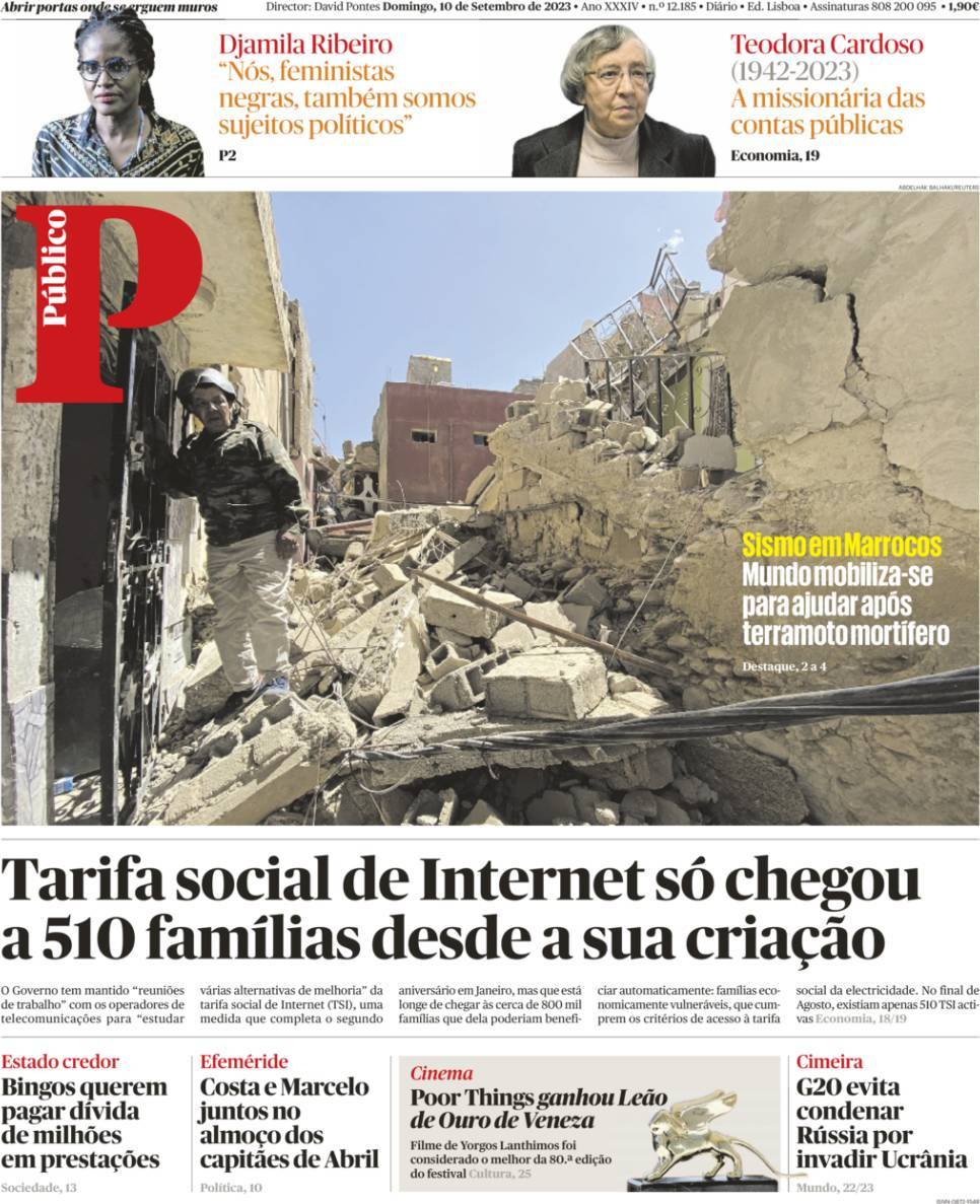 P&uacute;blico: Capa da Edi&ccedil;&atilde;o de domingo, 10 de setembro 2023