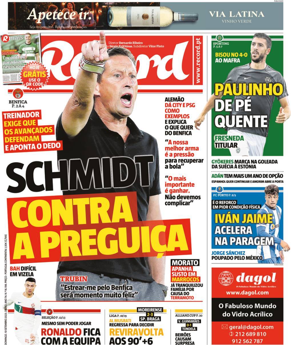 Record: Capa da Edi&ccedil;&atilde;o de domingo, 10 de setembro 2023