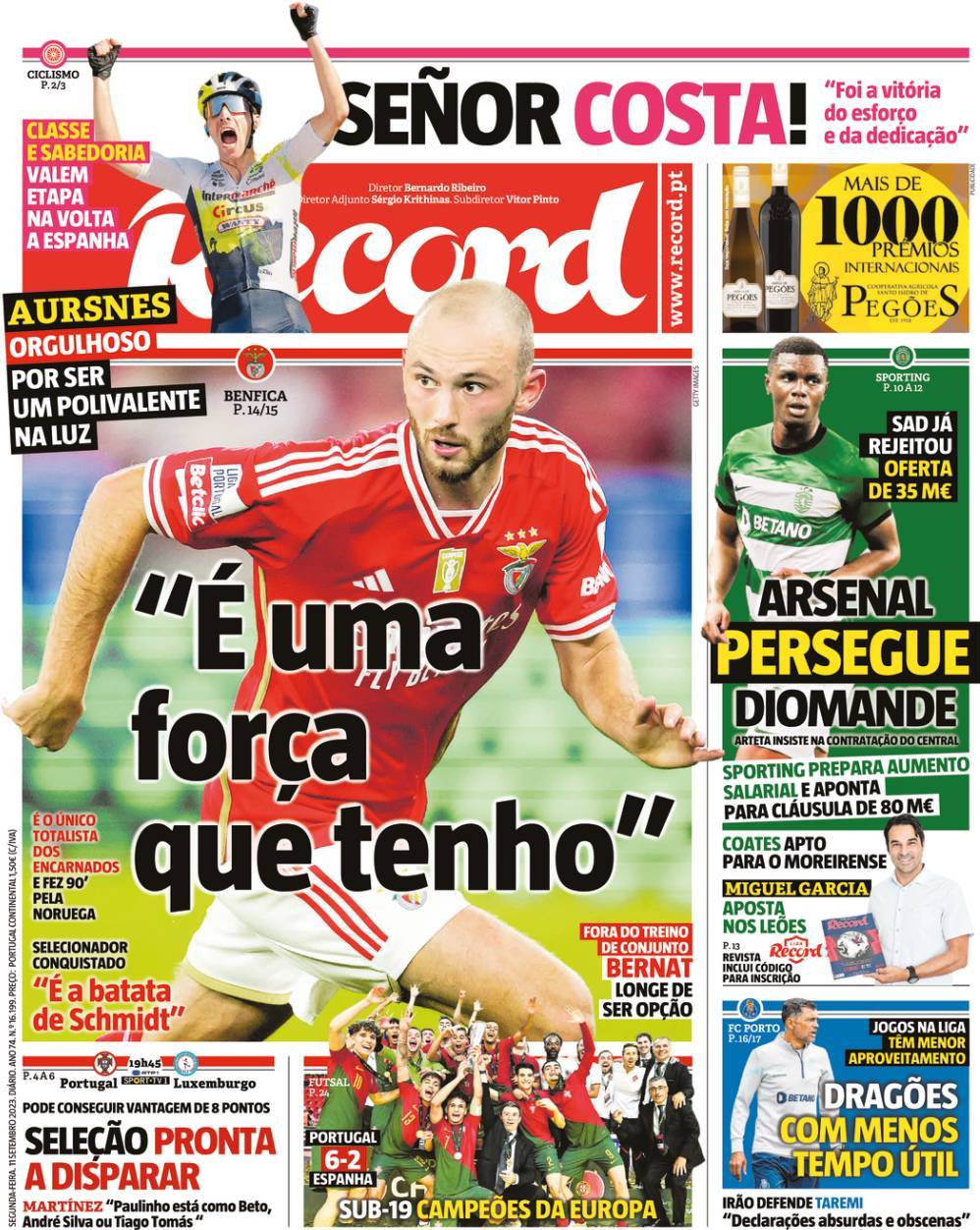 Record: Capa da Edi&ccedil;&atilde;o de segunda-feira, 11 de setembro 2023