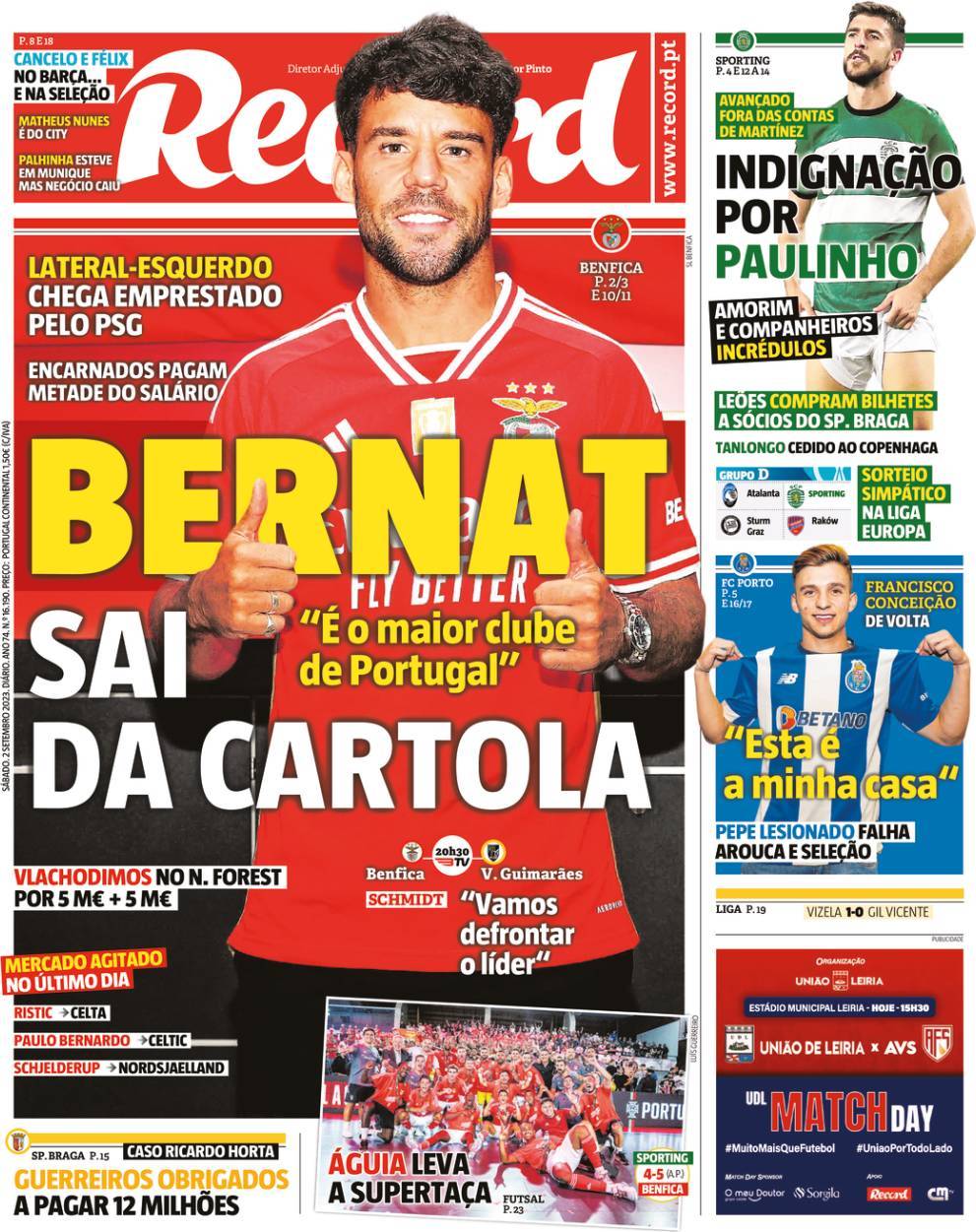 Record: Capa da Edi&ccedil;&atilde;o de s&aacute;bado, 02 de setembro 2023