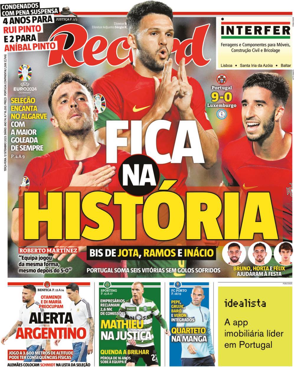Record: Capa da Edi&ccedil;&atilde;o de ter&ccedil;a-feira, 12 de setembro 2023
