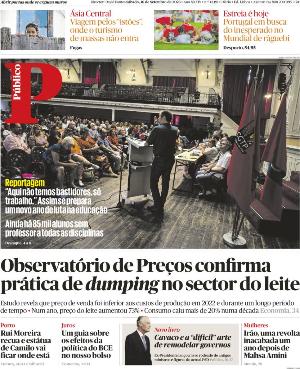 P&uacute;blico: Capa da Edi&ccedil;&atilde;o de s&aacute;bado, 16 de setembro 2023