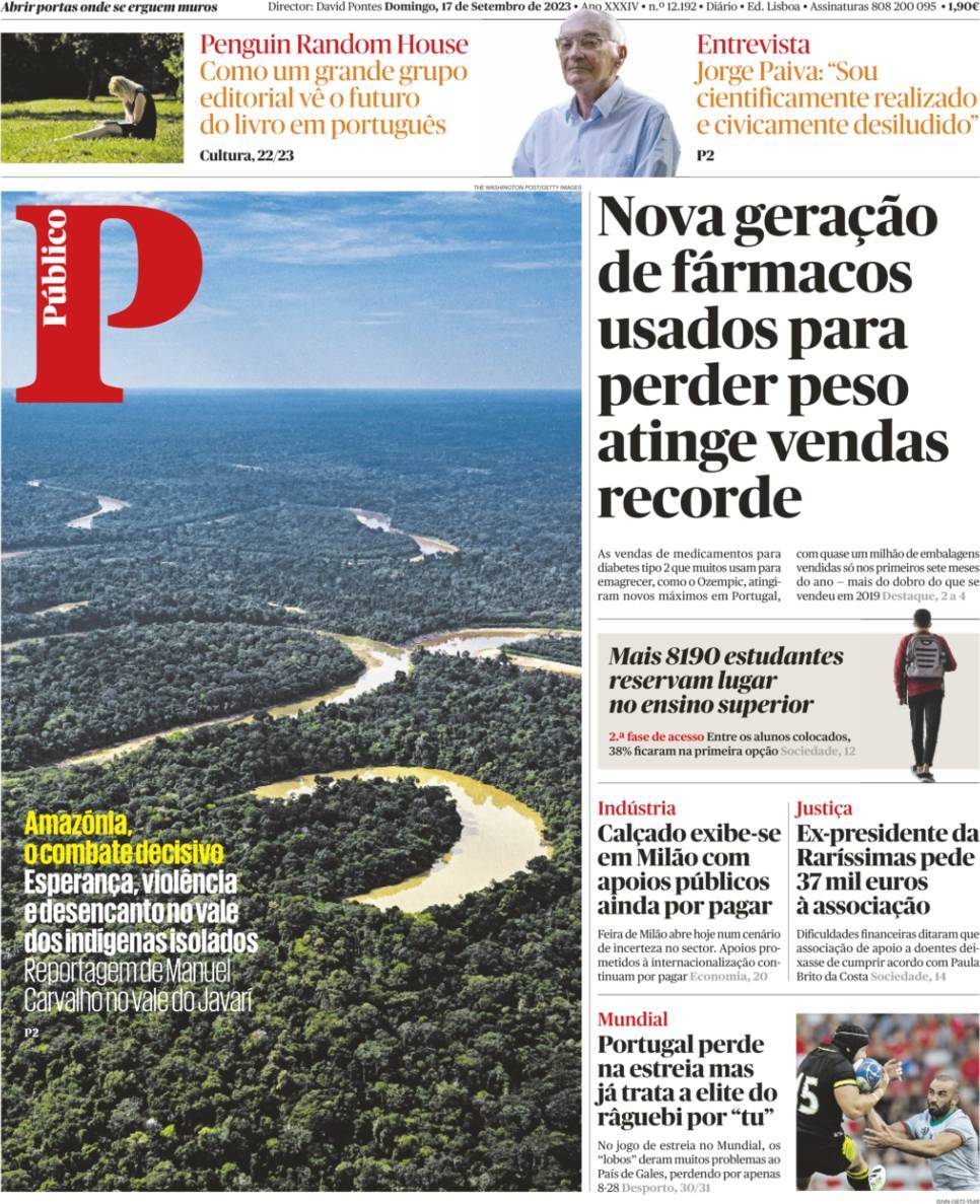 P&uacute;blico: Capa da Edi&ccedil;&atilde;o de domingo, 17 de setembro 2023