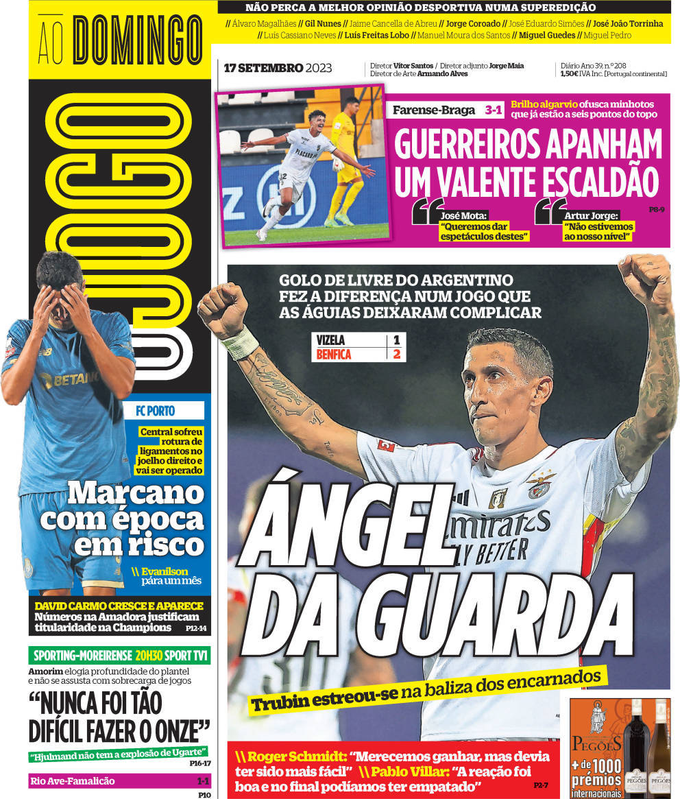 O Jogo: Capa da Edi&ccedil;&atilde;o de domingo, 17 de setembro 2023