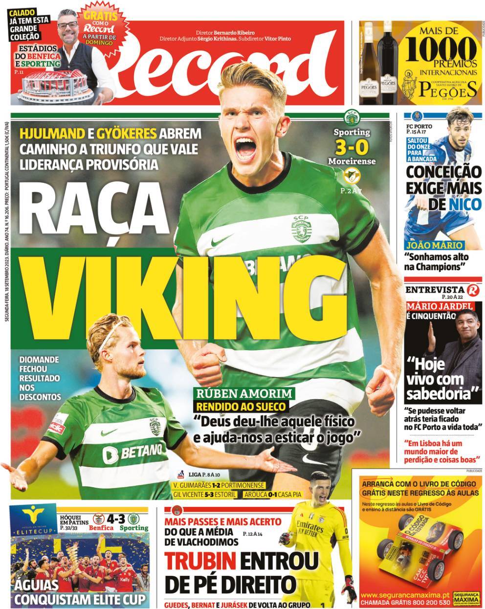 Record: Capa da Edi&ccedil;&atilde;o de segunda-feira, 18 de setembro 2023