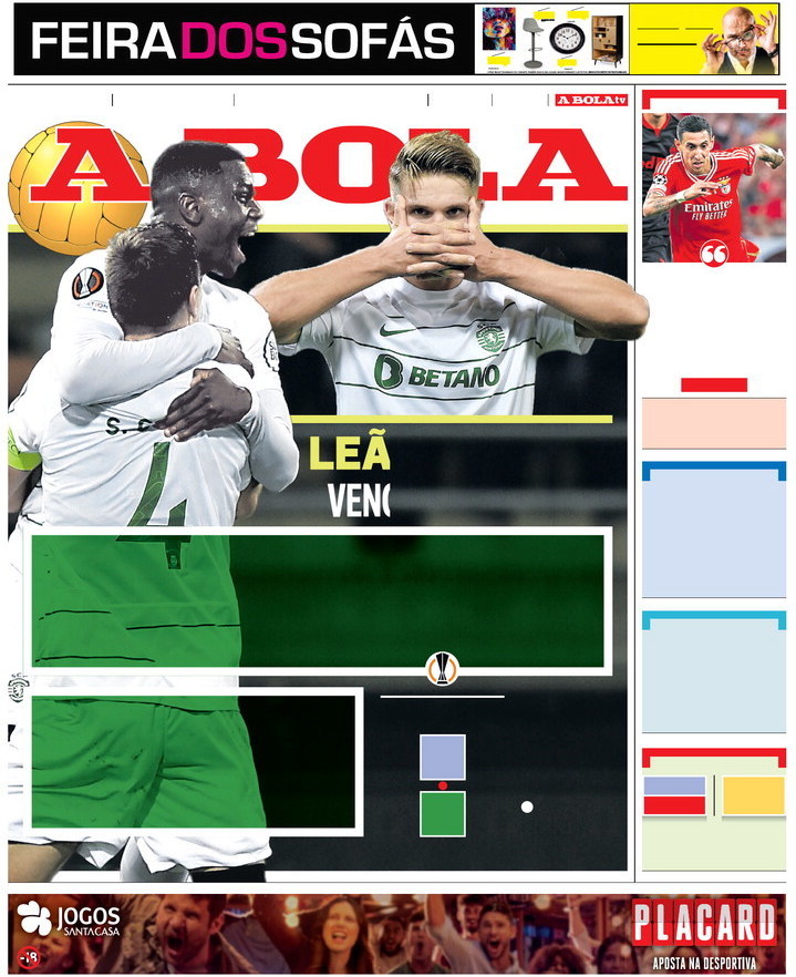 A Bola: Capa da Edi&ccedil;&atilde;o de sexta-feira, 22 de setembro 2023